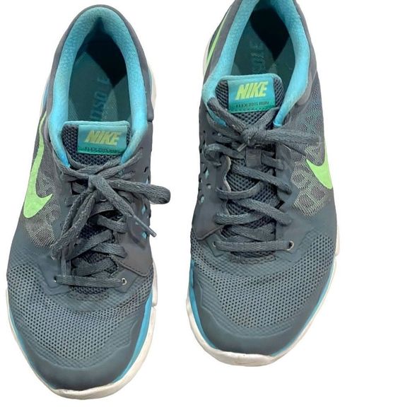 Nike Flex 2015 Run in Gray & Turquoise Blue with Neon Green Accent Size 8.5 - Picture 8 of 10